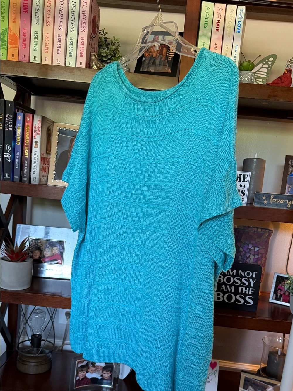 Chaps Bright Turquoise Scoop-Neck Short-Sleeve Knit Sweater Size 3X